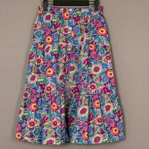 Melloday Floral Tiered Midi Skirt Cotton Button Front Pockets Size M